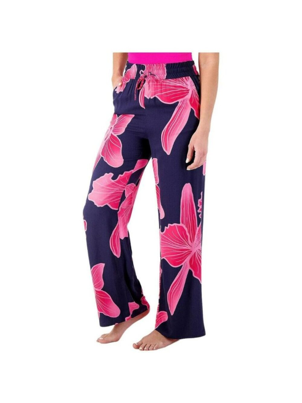 NEW Ambernoon II Dr. Erum Ilyas UPF 30 Pink Floral Boho Beachy Pants Petite M